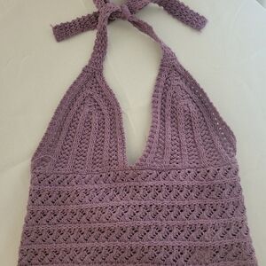 ROMWE Lavender Crochet Halter Top